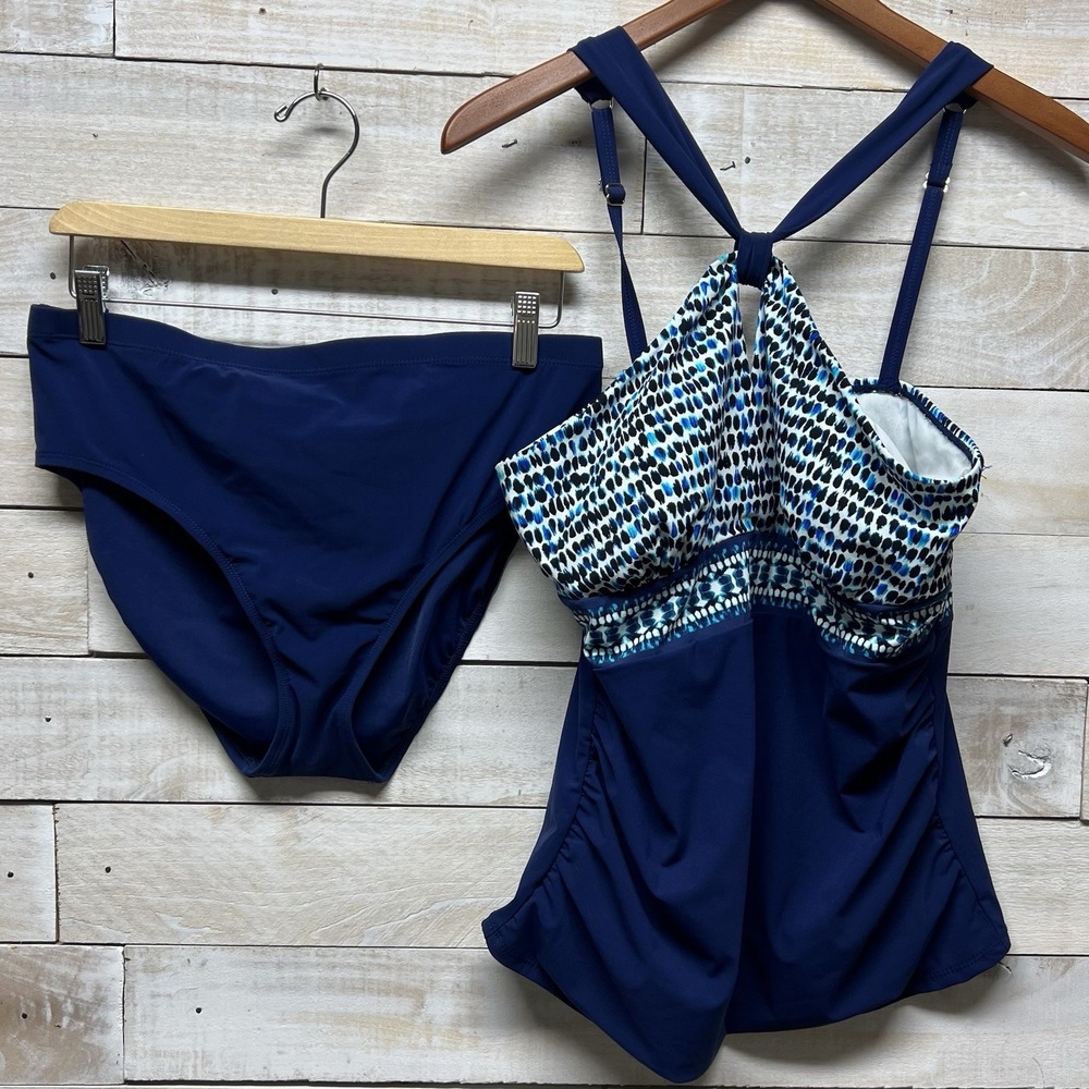 Christina Tankini Bottoms 2 Piece Set Womens 12 Blue Geometric‎ Bathingsuit